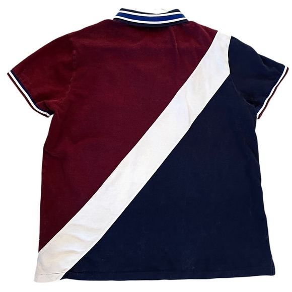 Polo Ralph Lauren Mens Big Pony Crest Colorblock Polo Shirt Burgundy Navy XL - Picture 2 of 3